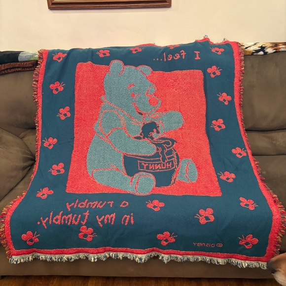 Vtg Disney Winnie The Pooh Blanket Throw A Rumbly In My Tumbly 1990’s 56 X 49 - Picture 5 of 10